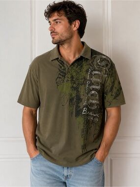 Men's Cinch Olive Graphic Polo Shirt XL